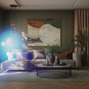 Living room with modern abstract wall art