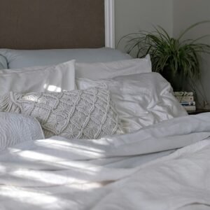 White and grey bed linen