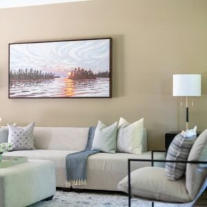 Sunset painting above sofa
