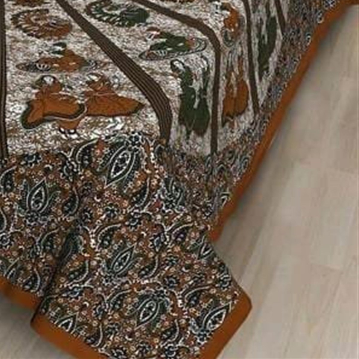 Border and edge detail of the Brown Rajasthani Folk Figure Radial Print Double Bedsheet
