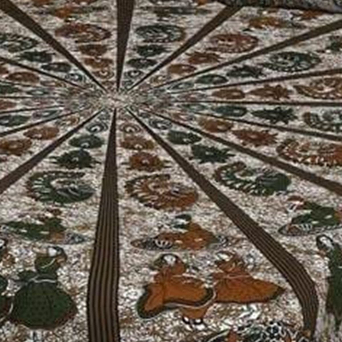 Close-up of the print on the Brown Rajasthani Folk Figure Radial Print Double Bedsheet
