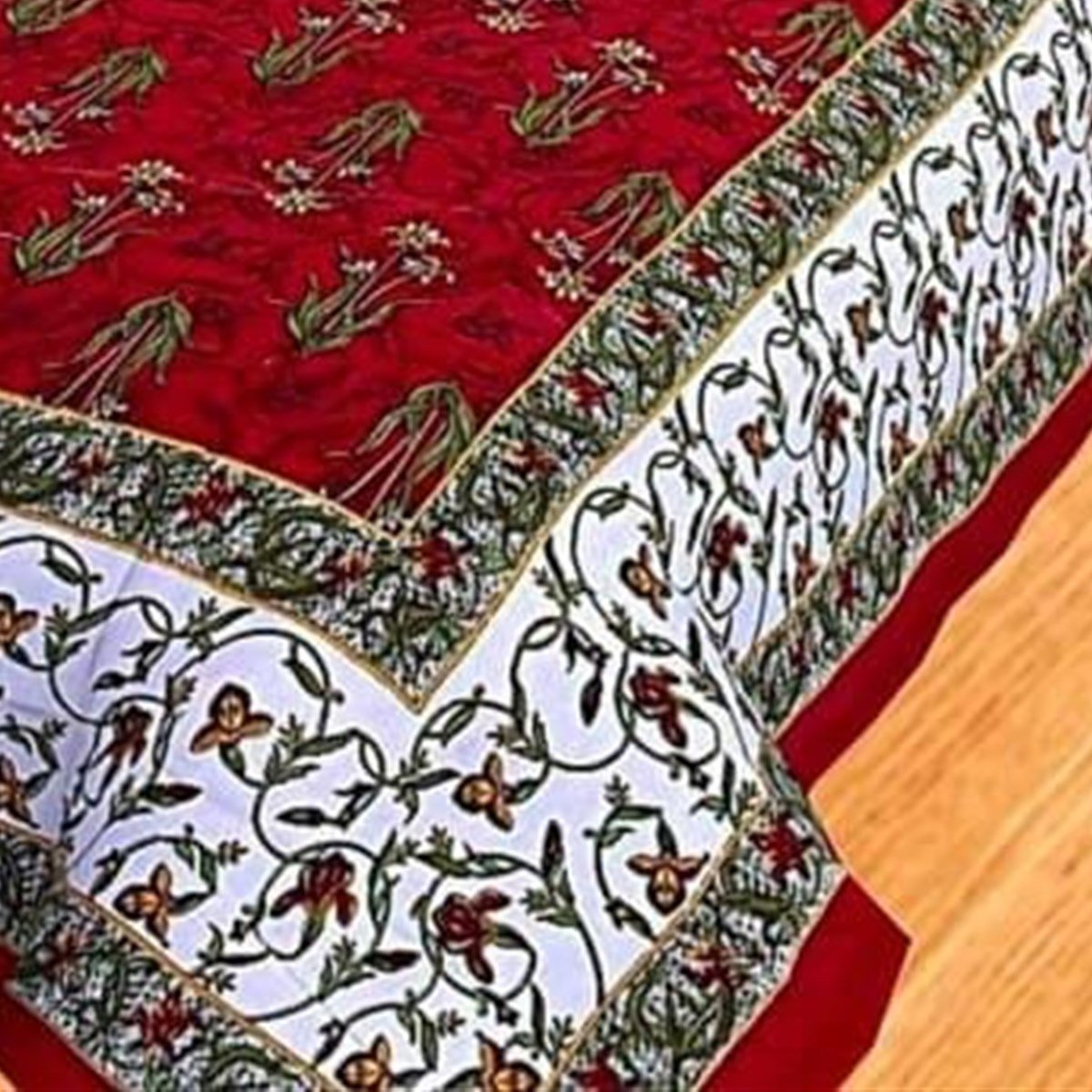 Border and edge detail of the Maroon Floral Vine Border Double Bedsheet