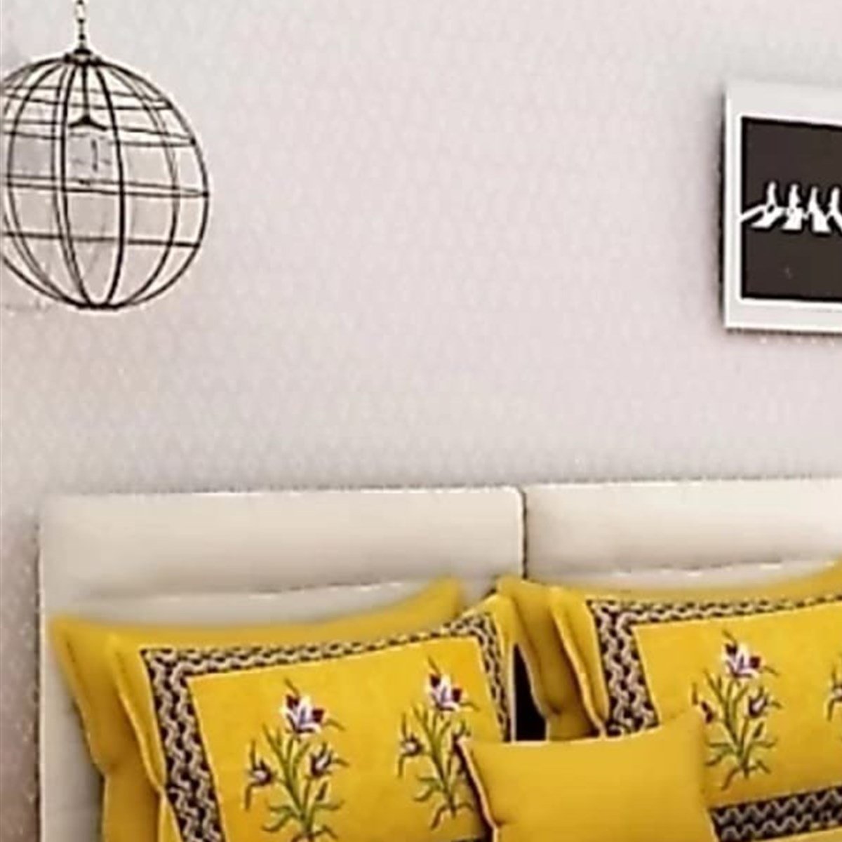 Pillow cover area of the Mustard Yellow Floral Sprig Double Bedsheet