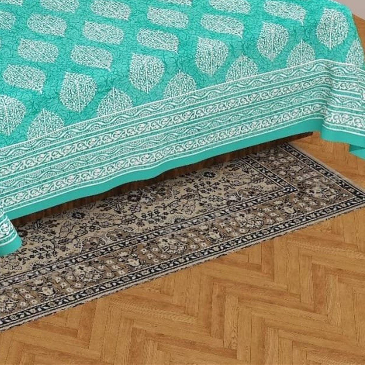 Border and edge detail of the Turquoise Buti Print Double Bedsheet