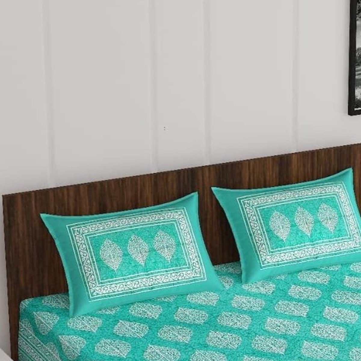 Pillow cover area of the Turquoise Buti Print Double Bedsheet